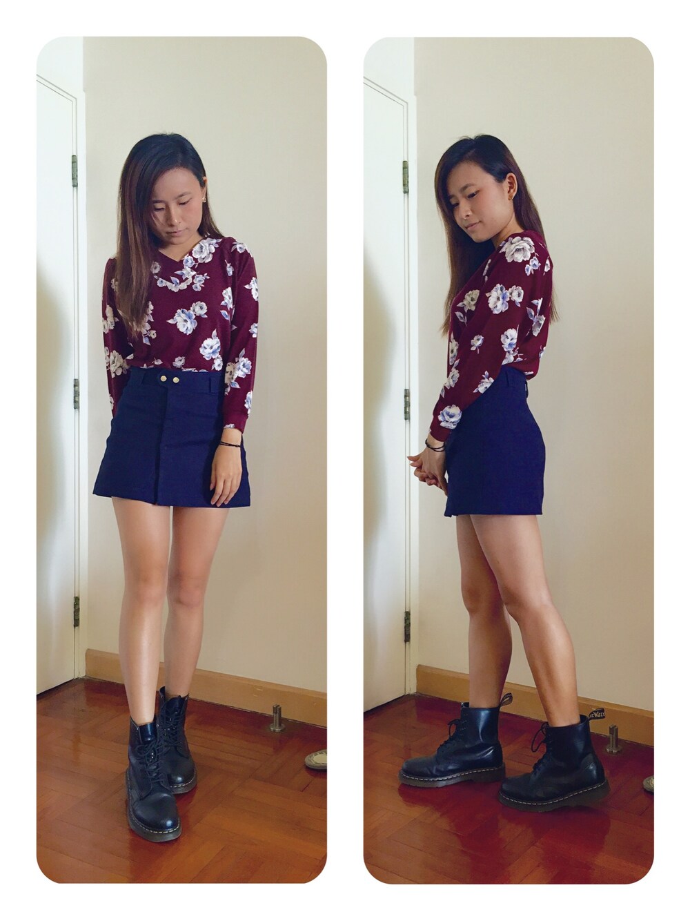 「date style♡、school、flower、red、ZARA、Heather」｜「Heatherのアイテム（ニット/セーター、レッド系）」を使った、CandiceHoiさん（レディース・168cm）の秋コーディネートの1枚目の写真