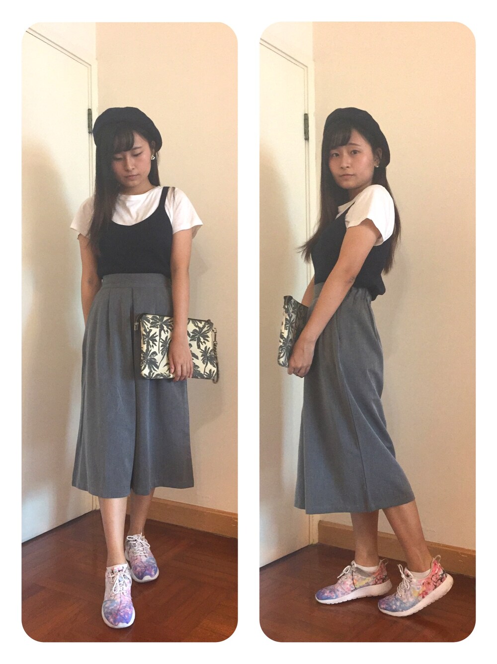 「sakura、school、schoolgirl、NIKE、WEGO、LOWRYS FARM、autumn、outfit、秋のコーデ、秋」｜「WEGOのWEGO/ベレー帽（ハンチング/ベレー帽、ブルー系）」を使った、CandiceHoiさん（レディース・168cm）の秋コーディネートの1枚目の写真