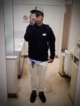「トイレから失礼しやす」｜「アイテム（スウェット）」を使った、ryryさん（メンズ・170cm）の秋コーディネート