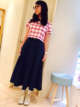 「アイテム（デニムスカート）」を使った、Sayakaさん（レディース・167cm・10代）の春コーディネート