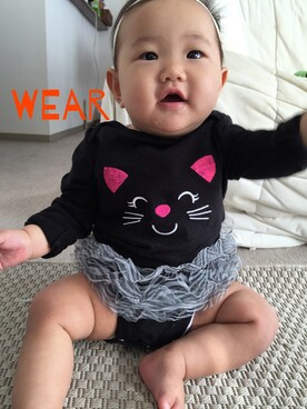「アイテム（つなぎ/オールインワン、ブラック系）」を使った、Maoさん（キッズ・70cm）の秋コーディネート