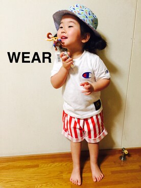 「Champion（チャンピオン）のアイテム」を使った、Maoさん（キッズ・90cm）の春コーディネート