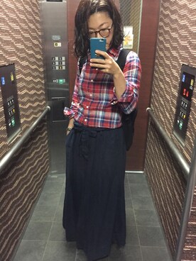 「BEAMS WOMEN（ビームス　ウィメン）のアイテム（その他パンツ、ブルー系）」を使った、Kanaさん（レディース・157cm）の夏コーディネート