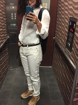 「UNIQLO（ユニクロ）のアイテム（シャツ/ブラウス、ホワイト系）」を使った、Kanaさん（レディース・157cm）の夏コーディネート