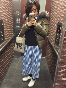 「UNIQLO（ユニクロ）のアイテム（ニット/セーター、ブルー系）」を使った、Kanaさん（レディース・157cm）の春コーディネート
