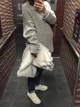 「TOMORROWLAND （トゥモローランド）のアイテム（ニット/セーター、ベージュ系）」を使った、Kanaさん（レディース・157cm）の春コーディネート