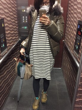 「DUVETICA（デュベティカ）のアイテム（ダウンジャケット/コート、グリーン系）」を使った、Kanaさん（レディース・157cm）の春コーディネート