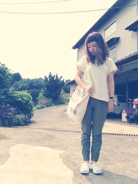 「TODAYFUL（トゥデイフル）のVintageトートバッグ（トートバッグ）」を使った、MA3NUMさん（レディース・154cm）の夏コーディネート