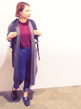 「アイテム（ベスト、レッド系）」を使った、Teraさん（レディース・152cm）の秋コーディネート