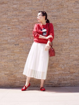 「red」｜「アイテム（モカシン/デッキシューズ）」を使った、lost_highwayさん（レディース・165cm）の春コーディネート