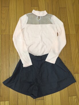「韓国ネットのアイテム（ニット/セーター、ピンク系）」を使った、K♡さん（レディース・153cm）の秋コーディネート