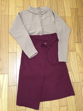 「NICE CLAUP（ナイスクラップ）のアイテム（ワンピース、ベージュ系）」を使った、K♡さん（レディース・153cm）の秋コーディネート