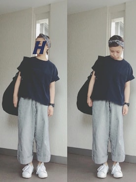 「アイテム（ヘアアクセサリー、ブルー系）」を使った、ハナコグミさん（レディース・157cm）の秋コーディネート