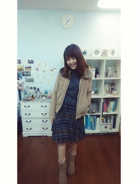 「gray」｜「アイテム（ブルゾン）」を使った、姿さん（レディース・162cm）の冬コーディネート