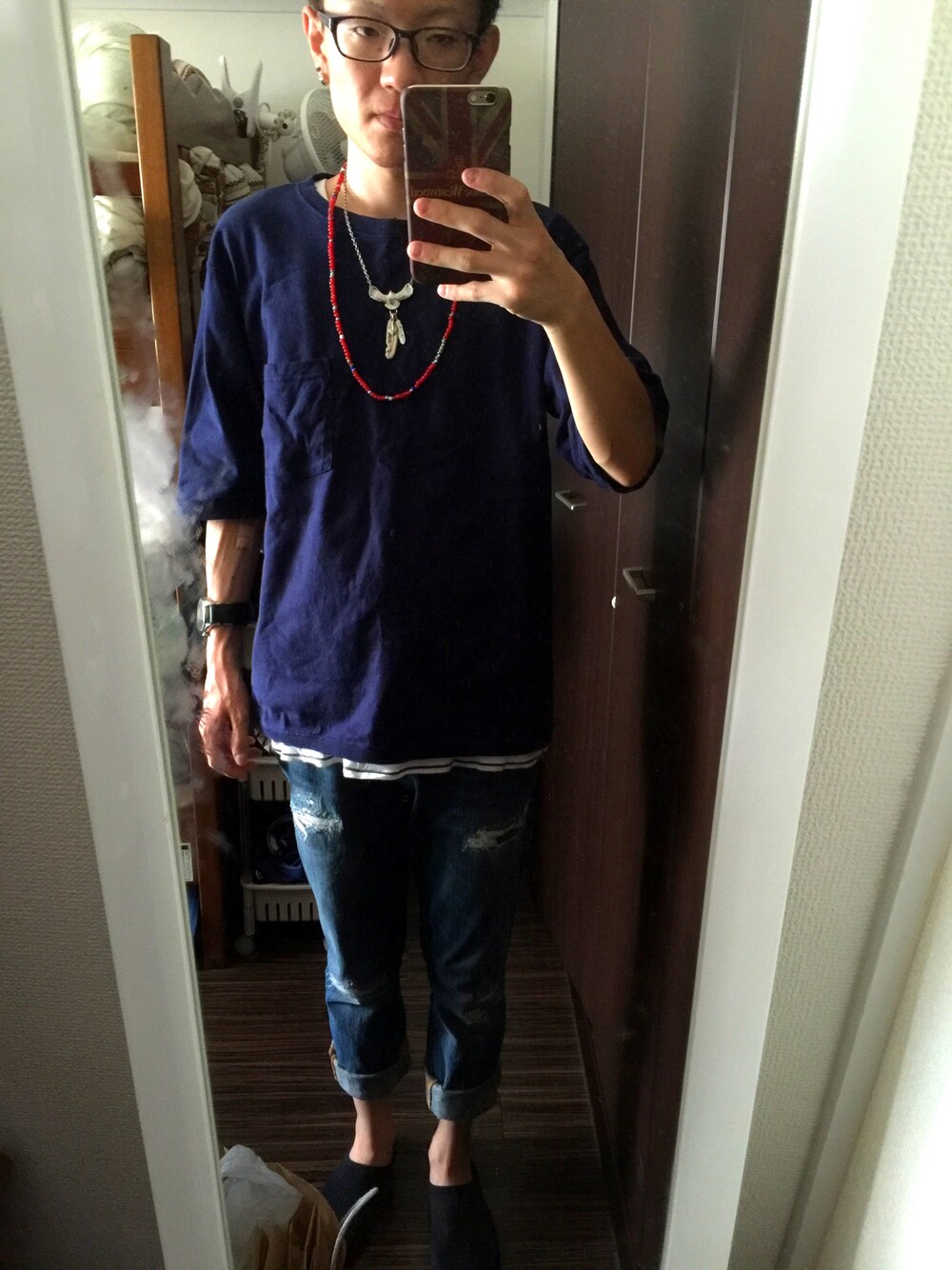 「ロールアップ、summer、Nudie jeans、ヴィヴィアンウエストウッド、METHOD、メンズ」｜「Nudie Jeansのアイテム（デニムパンツ、ブルー系）」を使った、たかちゃんさん（メンズ・172cm）の夏コーディネートの1枚目の写真