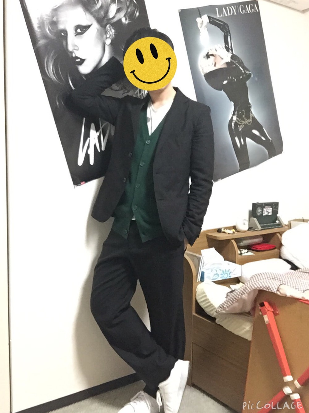 「セットアップ、カーディガン、きれいめコーディネート、comme ca ism」｜「COMME CA ISMのアイテム（スーツジャケット、ブラック系）」を使った、PYON.さん（メンズ・166cm）の春コーディネートの1枚目の写真