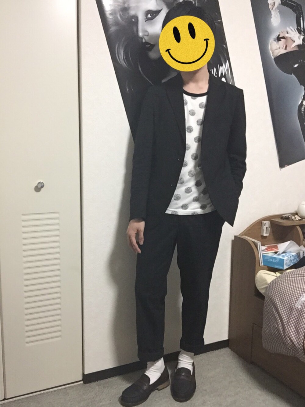 「comme ca ism、Comme Ca Commune、purple&yellow、テーラードジャケット、ローファー、モノトーン」｜「Purple&Yellowのアイテム（ドレスシューズ、ブルー系）」を使った、PYON.さん（メンズ・166cm）の春コーディネートの1枚目の写真