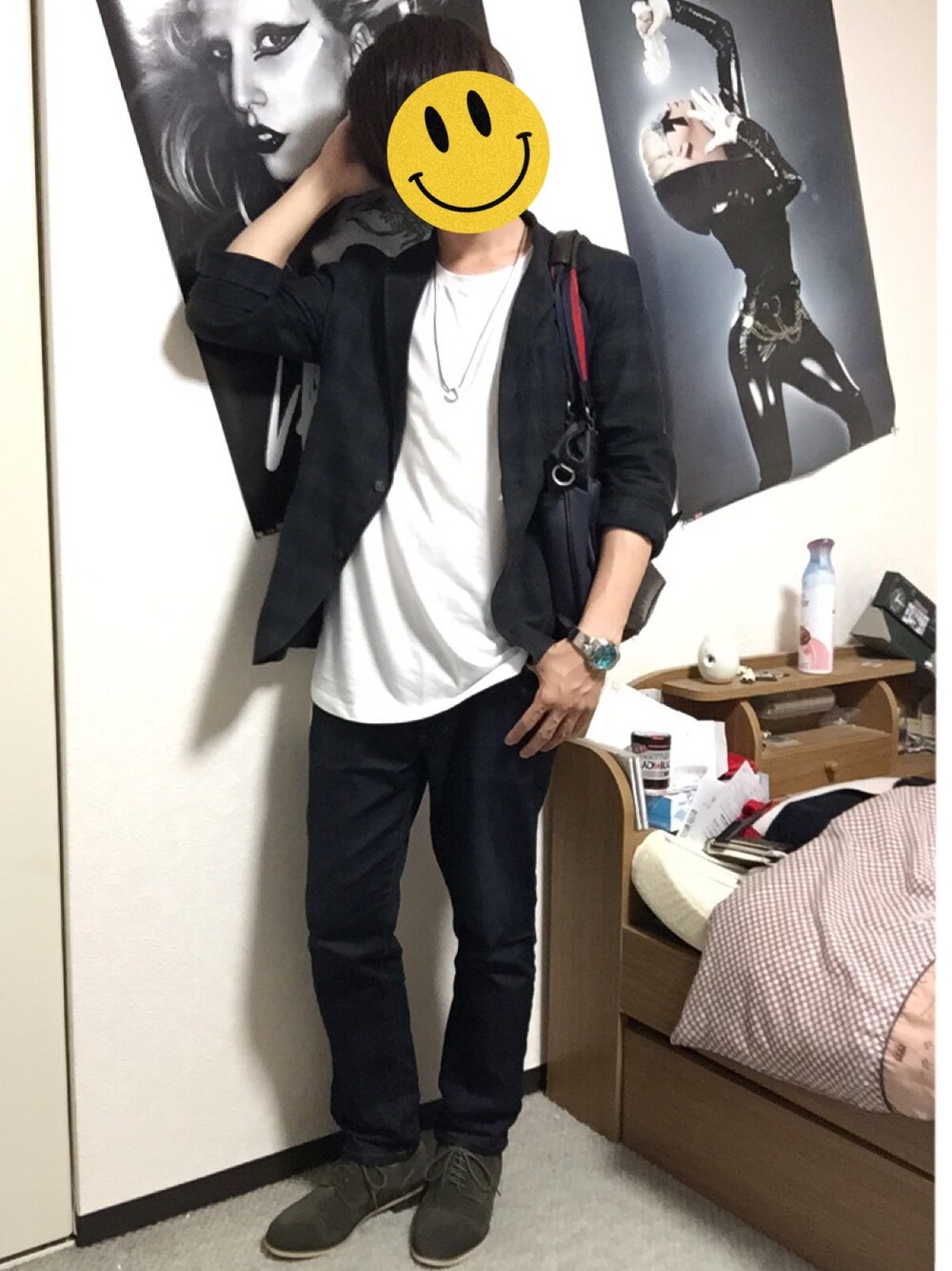 「レイヤードスタイル、テーラードジャケット、ロングTシャツ、ストレートチップ、オリーブ、アースカラー、comme ca ism、Comme Ca Commune」｜「COMME CA COMMUNEのアイテム（ネックレス、ブラウン系）」を使った、PYON.さん（メンズ・166cm）の夏コーディネートの1枚目の写真