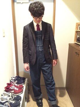 「アイテム（オールインワン・サロペット、ブルー系）」を使った、たきざわさん（メンズ・169cm）の秋コーディネート