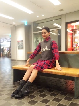 「ジャガード」｜「アイテム（シャツワンピース）」を使った、LENA HENZAさん（レディース・161cm）の秋コーディネート