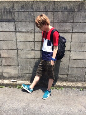 「ジャパンブルー」｜「アイテム（アナログ腕時計）」を使った、松岡 雅士さん（メンズ・172cm）の夏コーディネート