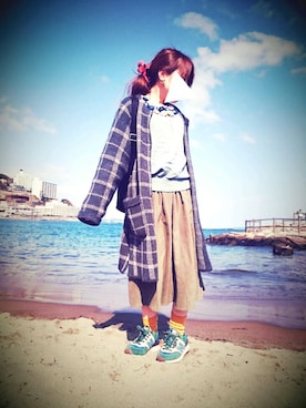 「海」｜「アイテム（ノーカラージャケット）」を使った、あべちゃん。さん（レディース・143cm）の春コーディネート