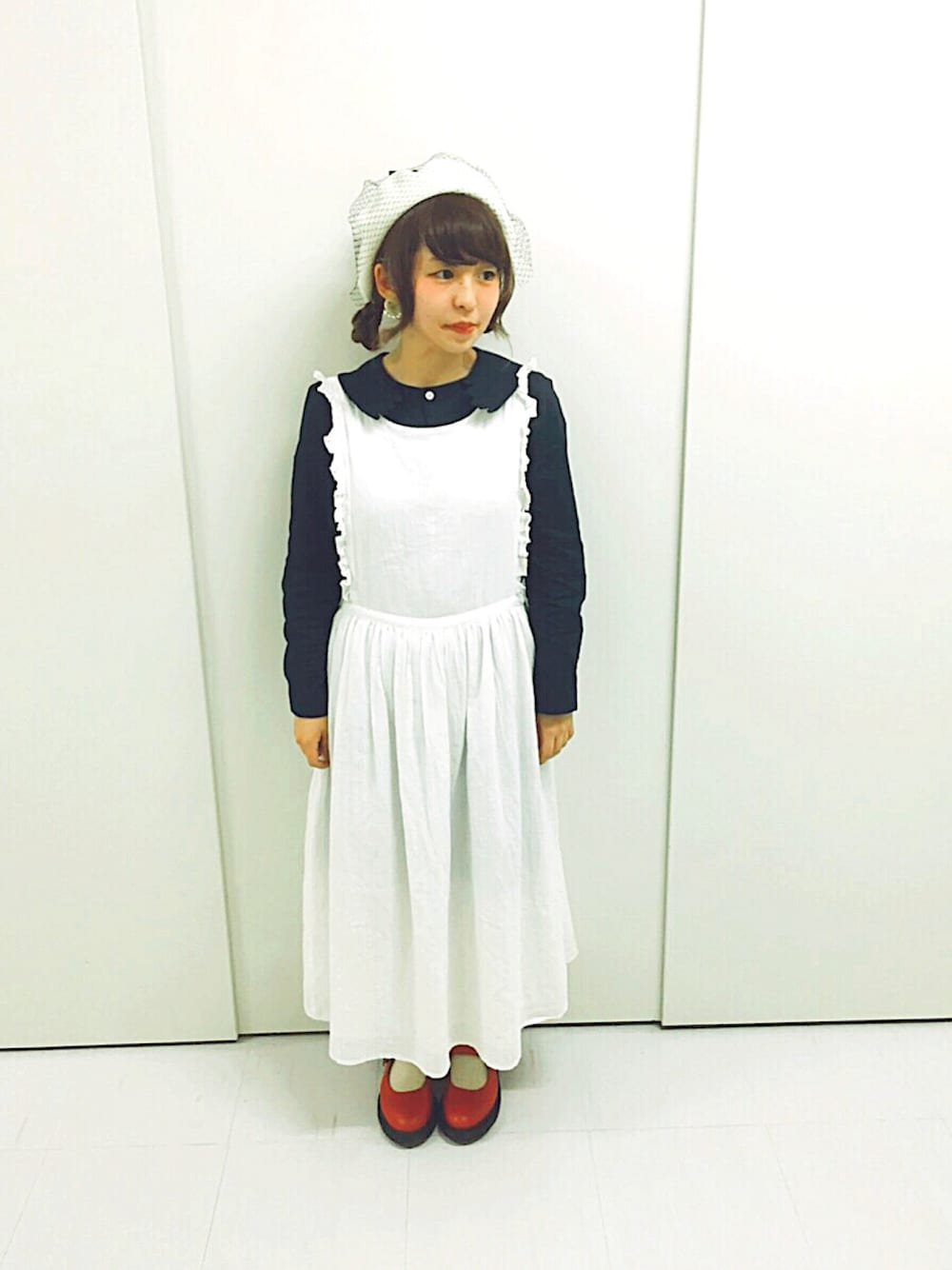 「カオリノモリ、I am I、PAR ICI、Dr.Martens、white、black、ベレー帽」｜「kaorinomoriのアイテム（ハンチング/ベレー帽、ホワイト系）」を使った、やまもさん（レディース・150cm）の夏コーディネートの1枚目の写真