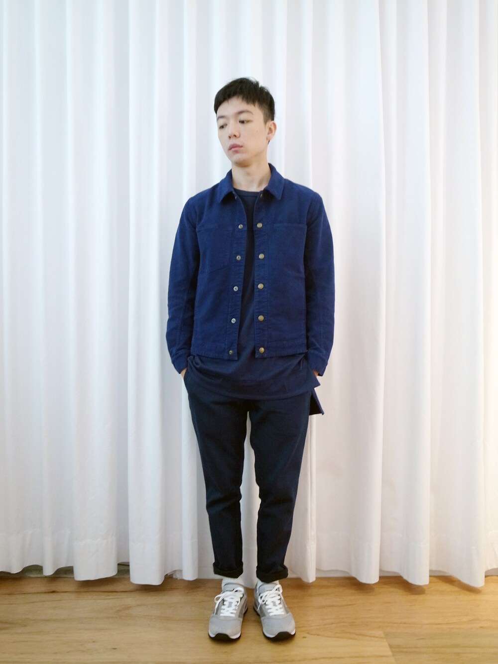 附近By plain-meさんの「BLUE BLUE藍染snap botton夾克（BLUE BLUE JAPAN）」を使ったコーディネートの1枚目の写真