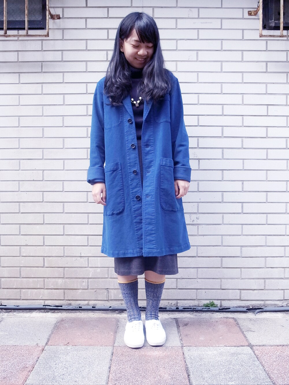 「BLUE BLUE JAPANのBLUE BLUE藍染彈性Shop caot（その他、その他）」を使った、附近By plain-meさん（レディース・151cm）の冬コーディネートの1枚目の写真