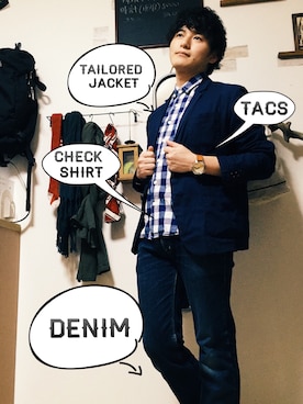 「TACS（タックス）のアイテム」を使った、君の喉頭に触れたいさん（メンズ・165cm）の春コーディネート