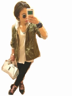 「ROPE' PICNIC（ロペピクニック）のアイテム（シャツ/ブラウス、グリーン系）」を使った、ka_yoさん（レディース・160cm）の春コーディネート