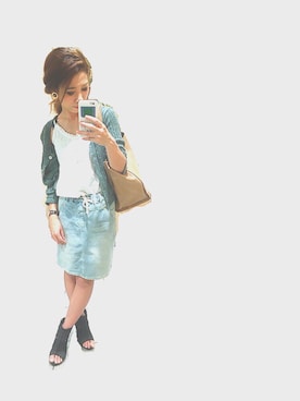 「ROSE BUD（ローズバッド）のLK-16148（カーディガン/ボレロ、グリーン系）」を使った、ka_yoさん（レディース・160cm）の夏コーディネート