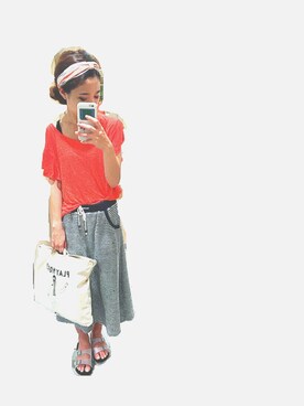 「ROPE' PICNIC（ロペピクニック）のフレアスリーブプルオーバー（トップス、レッド系）」を使った、ka_yoさん（レディース・160cm）の夏コーディネート