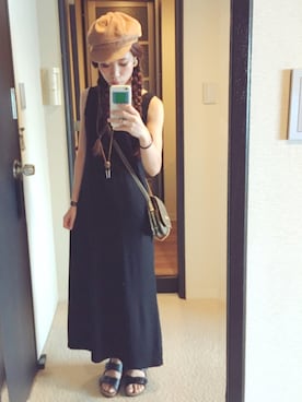 「ROPE' PICNIC（ロペピクニック）のコーデュロイキャスケット（キャスケット、ベージュ系）」を使った、ka_yoさん（レディース・160cm）の夏コーディネート