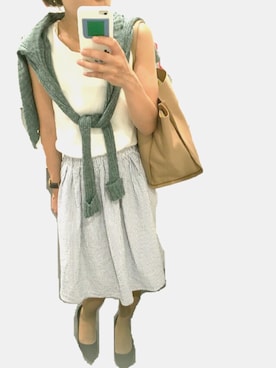 「ROSE BUD（ローズバッド）のLK-16148（カーディガン/ボレロ、グリーン系）」を使った、ka_yoさん（レディース・160cm）の夏コーディネート