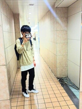 「アイテム（バックパック/リュック、ブルー系）」を使った、RYUMAさん（メンズ・171cm）の秋コーディネート