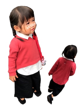 「アイテム（バレエシューズ、ブラック系）」を使った、akkanさん（キッズ・80cm）の秋コーディネート