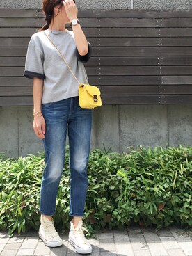 「UNIQLO（ユニクロ）のWOMEN スリムボーイフレンドフィットアンクルジーンズB（デニムパンツ）」を使った、mikaさん（レディース・166cm）の夏コーディネート