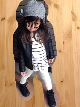 「アイテム（ライダースジャケット）」を使った、＊nico&tao＊さん（キッズ・100cm）の冬コーディネート