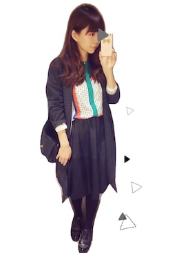 「ウエストイン」｜「アイテム（ノーカラージャケット）」を使った、riicoさん（レディース・164cm）の冬コーディネート