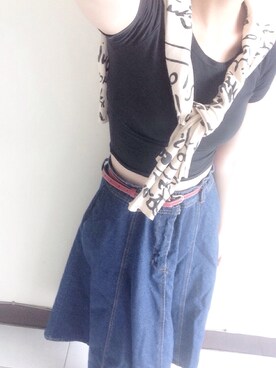 「裙子（牛仔裙、ブルー系）」を使った、kayaさん（レディース・159cm）の夏コーディネート