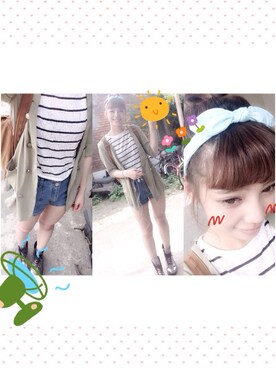 「髮帶（髮帶、グリーン系）」を使った、kayaさん（レディース・159cm）の夏コーディネート
