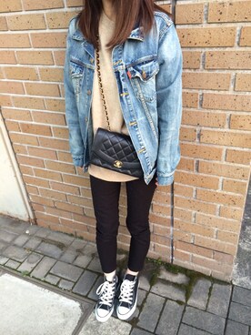 「chanel」｜「アイテム（デニムジャケット）」を使った、mikiさん（レディース・160cm）の春コーディネート