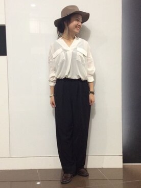 「とろみシャツ」｜「アイテム（その他シューズ）」を使った、hiroさん（レディース・157cm）の秋コーディネート