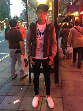 「TOPMAN（トップマン）のアイテム（デニムジャケット）」を使った、Jason Yuanさん（メンズ・183cm）の夏コーディネート