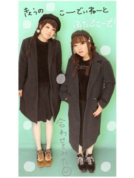 「白タイツ」｜「アイテム（チェスターコート）」を使った、yuumin..♡さん（レディース・161cm）の冬コーディネート