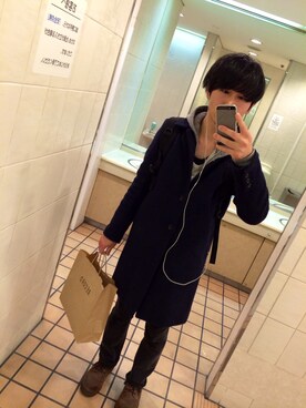 「N.HOOLYWOOD」｜「アイテム（ステンカラーコート）」を使った、かめさん（メンズ・168cm）の冬コーディネート