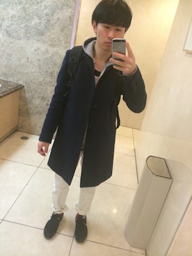 「N.HOOLYWOOD」｜「アイテム（ステンカラーコート）」を使った、かめさん（メンズ・168cm）の冬コーディネート