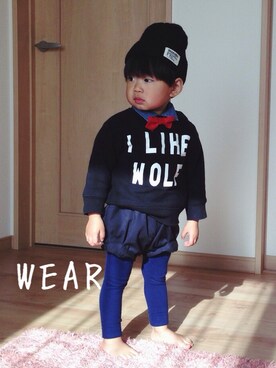 「アイテム（蝶ネクタイ）」を使った、maotaさん（キッズ・80cm）の冬コーディネート