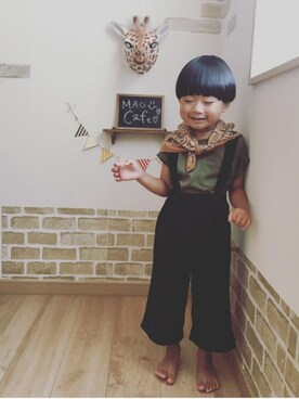 「GLOBAL WORK（グローバルワーク）のアイテム（オールインワン・サロペット）」を使った、maotaさん（キッズ・90cm）の夏コーディネート